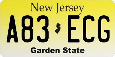 NJ license plate A83ECG