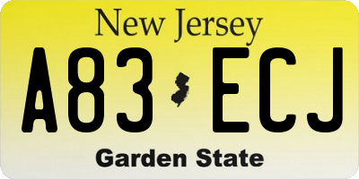 NJ license plate A83ECJ