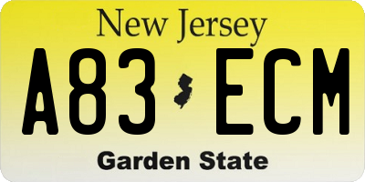 NJ license plate A83ECM