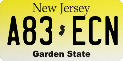 NJ license plate A83ECN