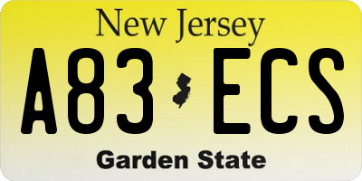 NJ license plate A83ECS