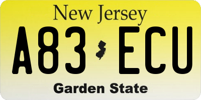 NJ license plate A83ECU