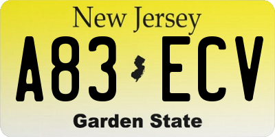 NJ license plate A83ECV