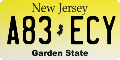 NJ license plate A83ECY