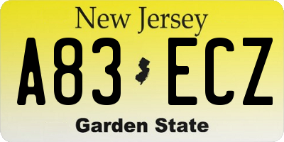 NJ license plate A83ECZ