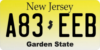 NJ license plate A83EEB