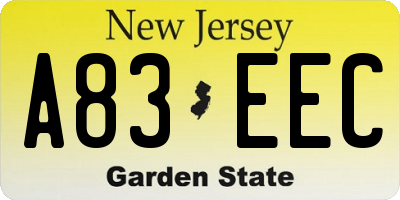 NJ license plate A83EEC