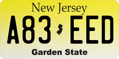 NJ license plate A83EED