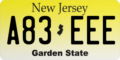 NJ license plate A83EEE
