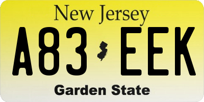 NJ license plate A83EEK