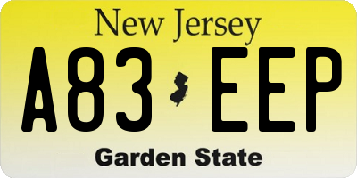 NJ license plate A83EEP
