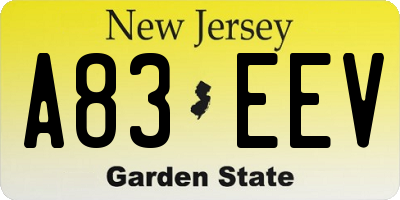 NJ license plate A83EEV
