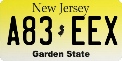NJ license plate A83EEX