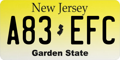 NJ license plate A83EFC