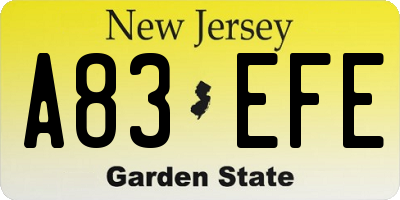 NJ license plate A83EFE