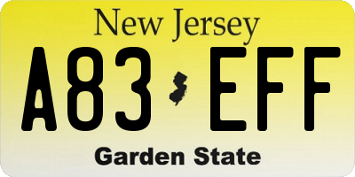 NJ license plate A83EFF