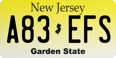 NJ license plate A83EFS