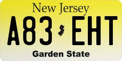NJ license plate A83EHT