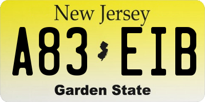 NJ license plate A83EIB