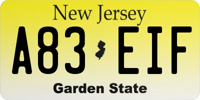 NJ license plate A83EIF
