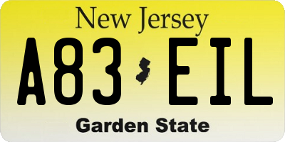 NJ license plate A83EIL