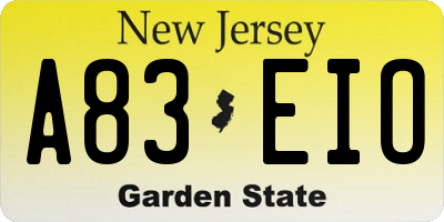 NJ license plate A83EIO