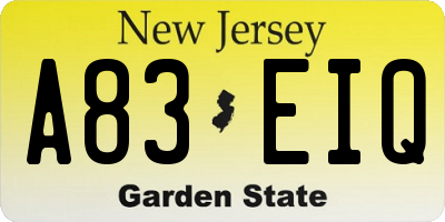 NJ license plate A83EIQ