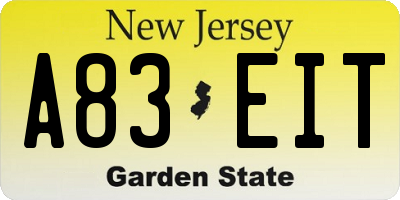 NJ license plate A83EIT
