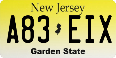 NJ license plate A83EIX