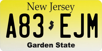 NJ license plate A83EJM
