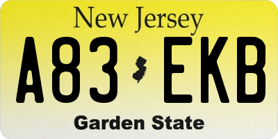 NJ license plate A83EKB
