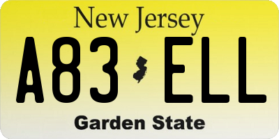 NJ license plate A83ELL