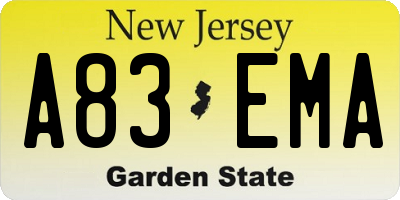 NJ license plate A83EMA