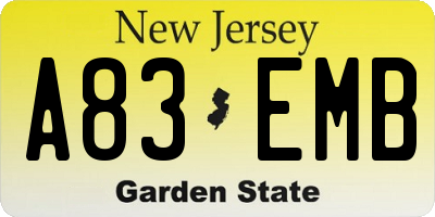 NJ license plate A83EMB
