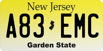 NJ license plate A83EMC