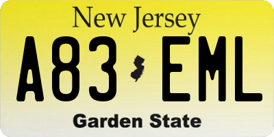 NJ license plate A83EML
