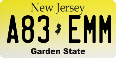 NJ license plate A83EMM