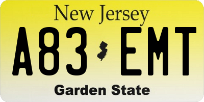 NJ license plate A83EMT