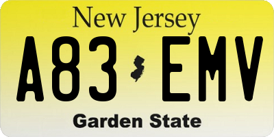 NJ license plate A83EMV