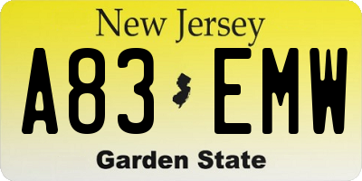 NJ license plate A83EMW