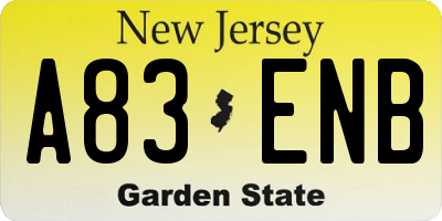 NJ license plate A83ENB