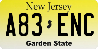 NJ license plate A83ENC