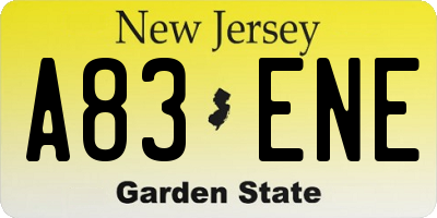 NJ license plate A83ENE