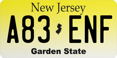 NJ license plate A83ENF
