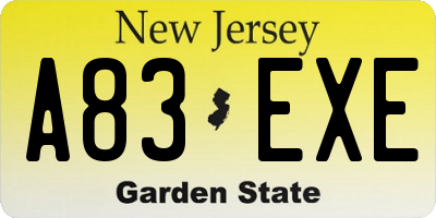 NJ license plate A83EXE