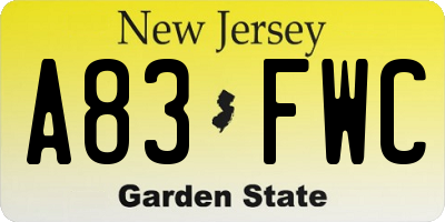 NJ license plate A83FWC