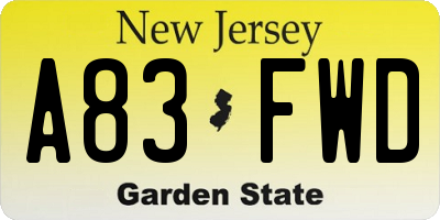 NJ license plate A83FWD