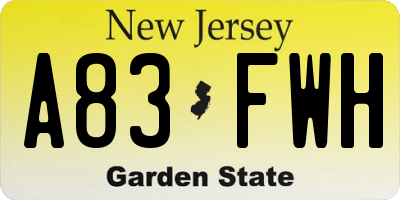 NJ license plate A83FWH