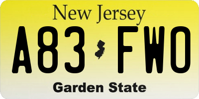 NJ license plate A83FWO