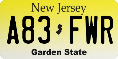 NJ license plate A83FWR